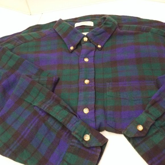 Vtg 80s Arrow Flannel Shirt -XL Button-Down Pocket LSL Winter Cabin Blue Green - Picture 7 of 8